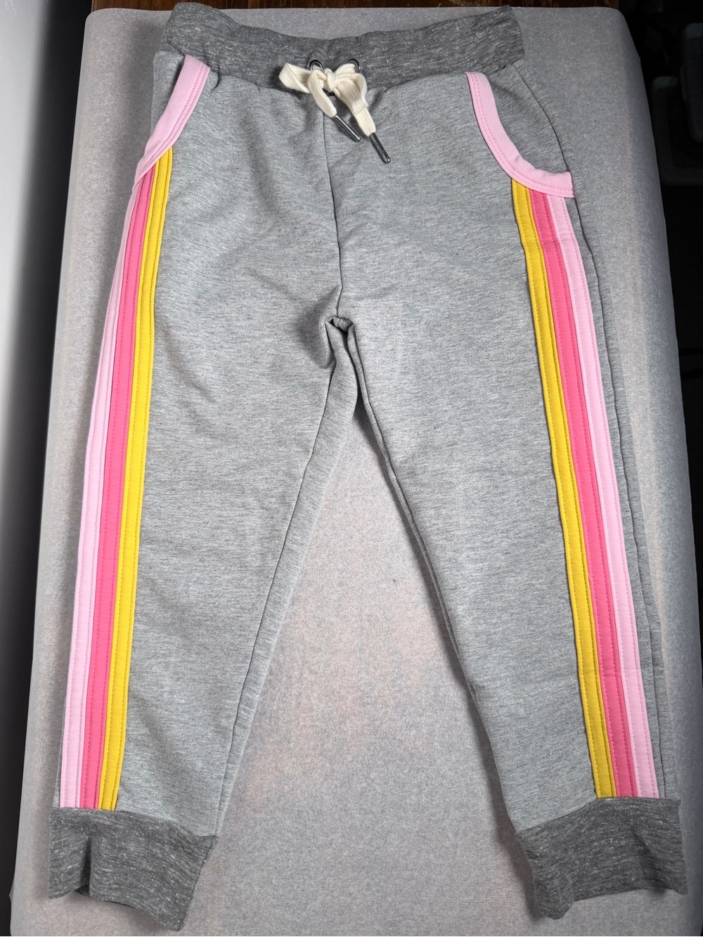 Miki Miette Toddler Gray Sweat Joggers with Pink & Yellow Side Stripes 3T NWT